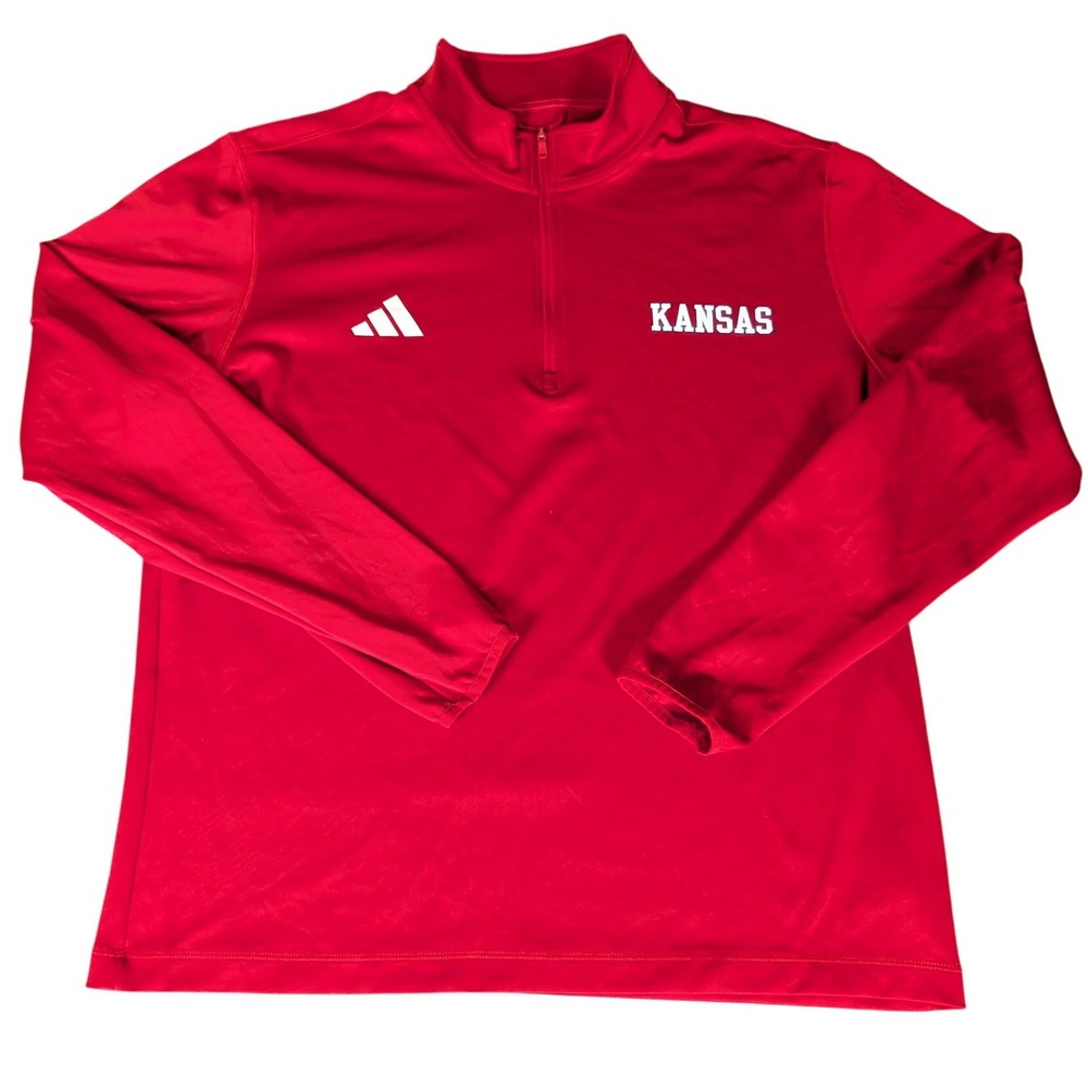 Adidas Mens Kansas Jayhawks Quarter Zip Pullover Red Performance Shirt XL - Picture 2 of 9